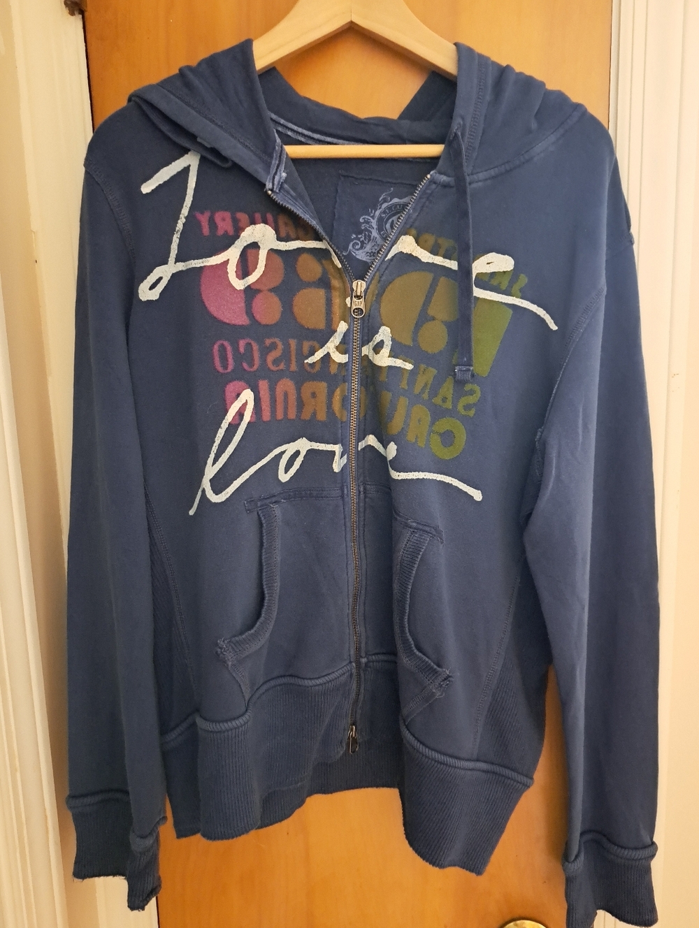 GAP Blue Zip-Up Hoodie with Love Is Love Message